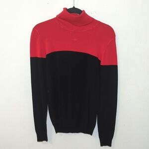 Calvin Klein Red + Black Colorblock Turtleneck Sweater Women's Size M